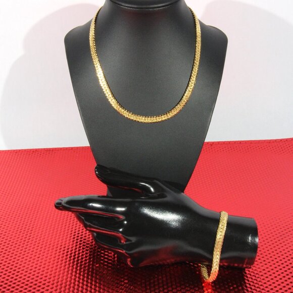 Monet Gold Plated Herringbone Necklace with Matching Bracelet - Picture 3 of 7